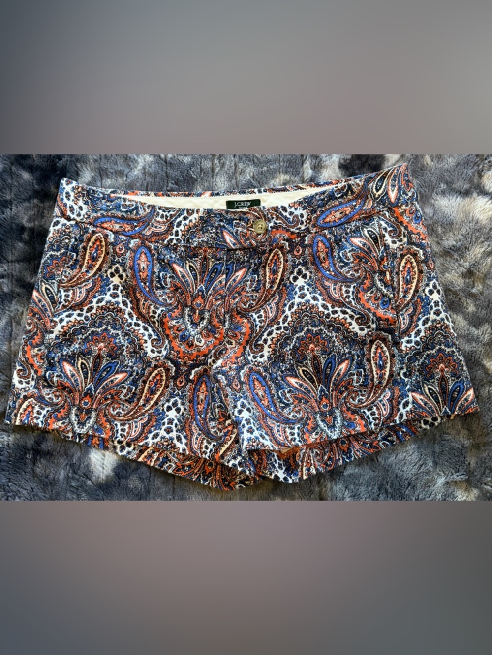 J. Crew Paisley Print Shorts in Navy, Orange & Cream